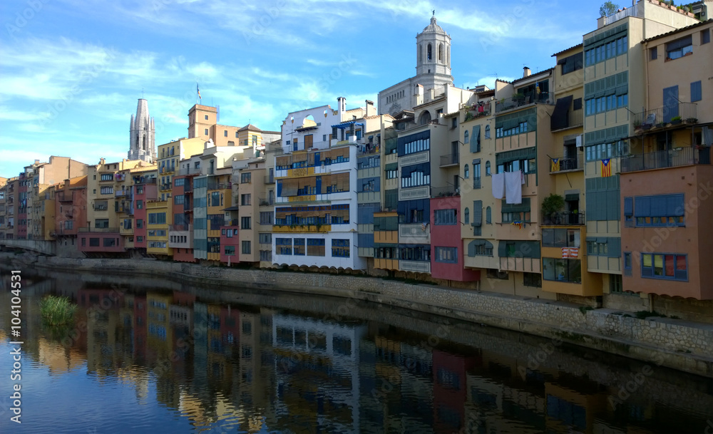 View of the city of Girona from one of the bridges over the river