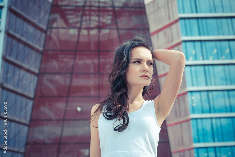 Business stylish woman near modern building Business stylish woman near modern building