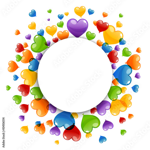 Vector Illustration of a Happy Birthday Greeting Card with Colorful Heart Balloons