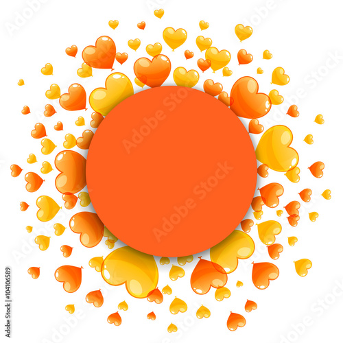 Vector Illustration of a Happy Birthday Greeting Card with Orange and Yellow Heart Balloons