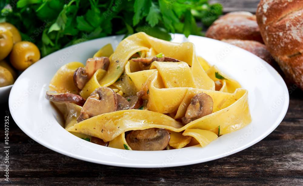 Pappardelle Pasta with mushrooms and other herbs Pappardelle Pasta with mushrooms and other herbs