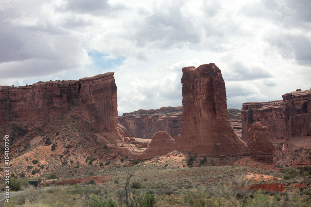 The red rock formations of Arches National Park in Utah are the result of thousands of years of wind and water activity.