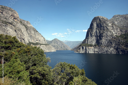 The manmade Hetch Hetchy Reservoir in Yosemite National Park provides water to the city of San Francisco through a gravity-fed pipe system that spans California's vast central valley.
