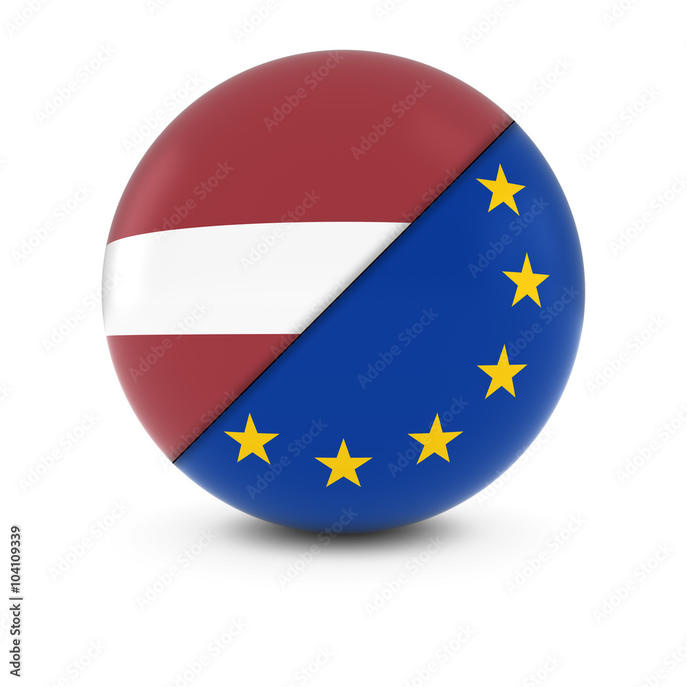Latvian and European Flag Ball - Split Flags of Latvia and the EU Latvian and European Flag Ball - Split Flags of Latvia and the EU