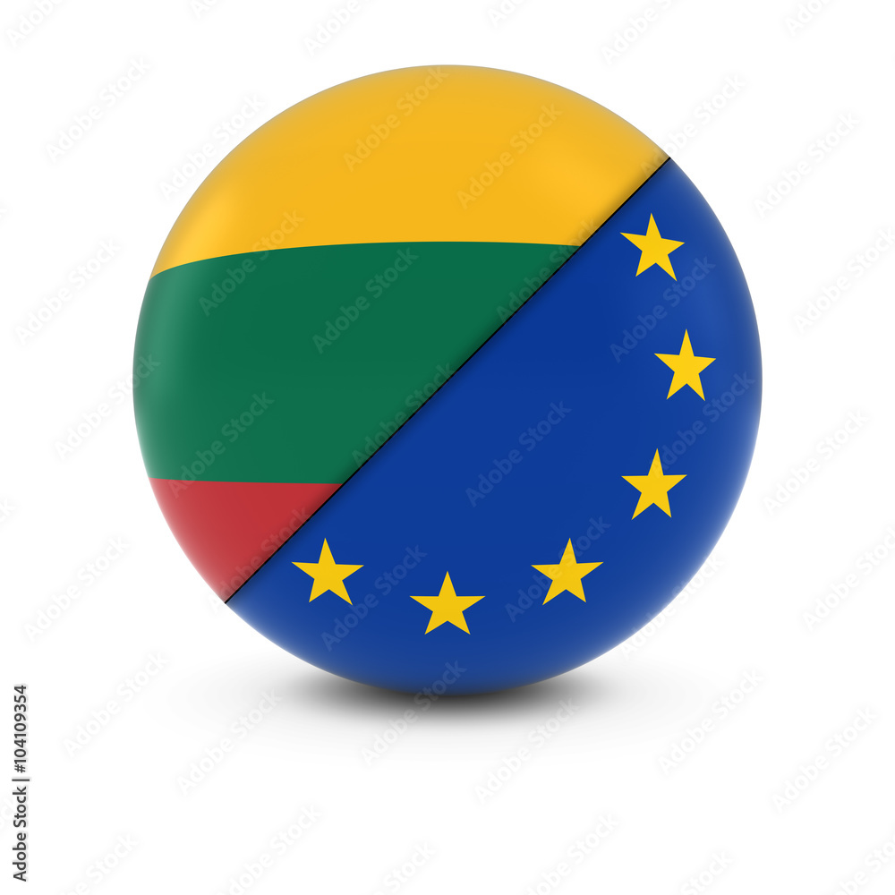 Lithuanian and European Flag Ball - Split Flags of Lithuania and the EU Lithuanian and European Flag Ball - Split Flags of Lithuania and the EU