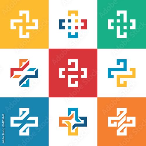 Set collection Plus sign logo template. Medical healthcare hospital