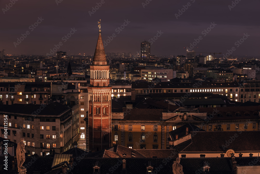 Milan, Italy: aerial view, central part of the city