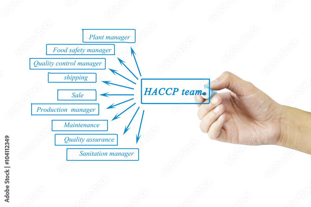 Women hand writing element of HACCP team for business concept and use in manufacturing. Women hand writing element of HACCP team for business concept and use in manufacturing.