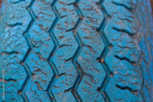 Old painted car tires close up