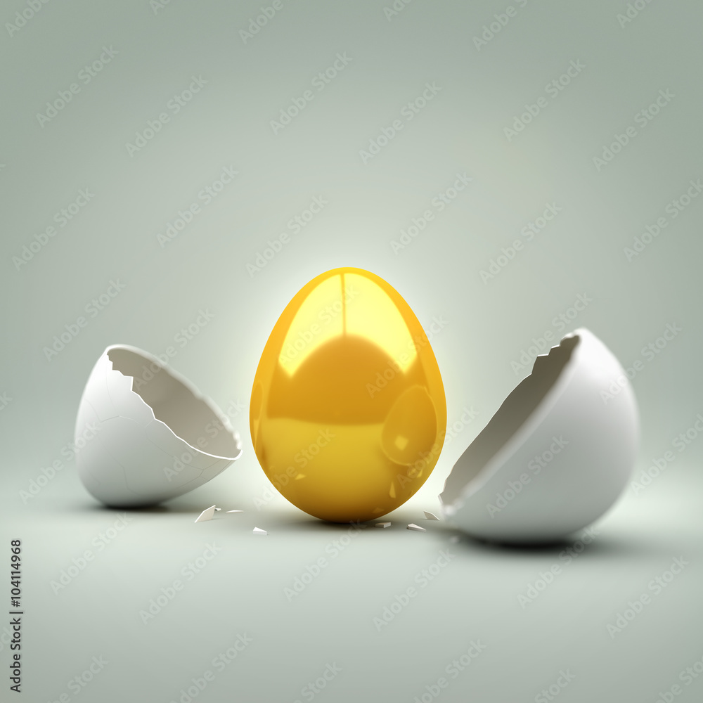 New Golden Egg. A cracked egg revealing a new golden egg. Concept ...