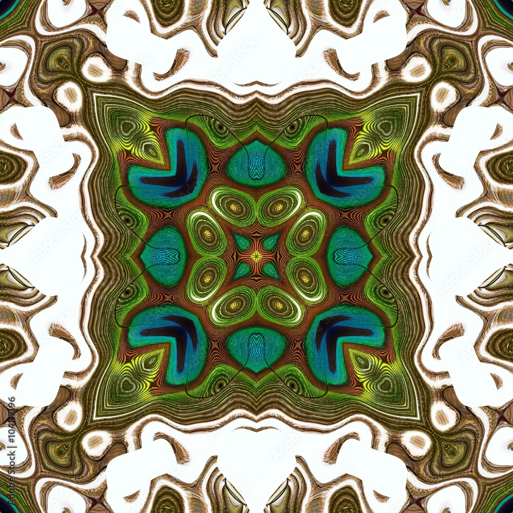 Fototapeta premium Seamless abstract peacock feather texture on the white background