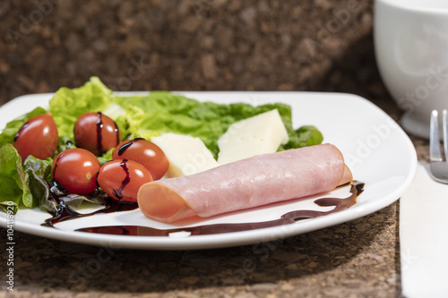 Healthy Appetizer of Cheese, Tomato and Ham