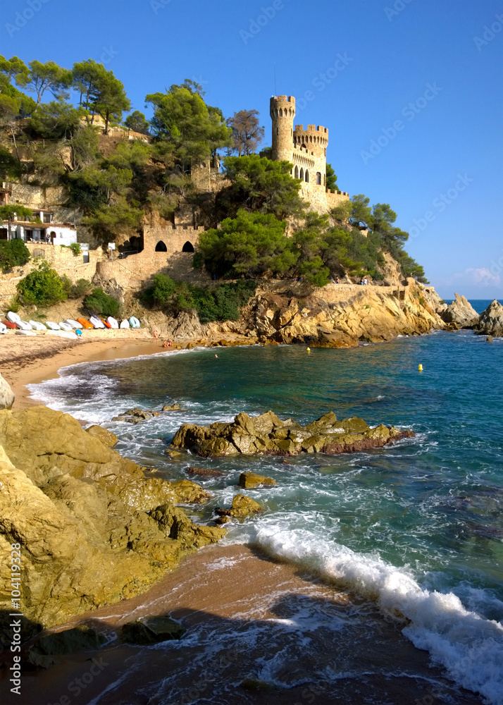 View of the Castle and the Beach in Lloret de Mar, Costa Brava, Girona, Spain