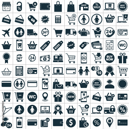hundred shopping icon set