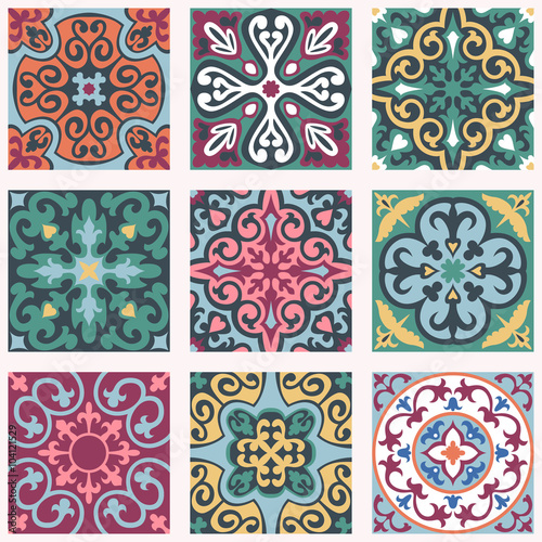 Set with Beautiful ornamental tile background.