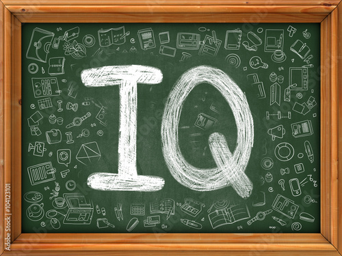 IQ - Intelligence Quotient - Concept. Line Style Illustration. IQ - Intelligence Quotient -Handwritten on Green Chalkboard with Doodle Icons Around. Doodle Design Style of  IQ- Intelligence Quotient.