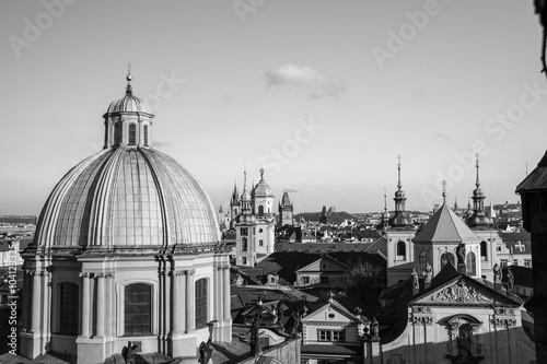 prague skyline from charles bridge black and white