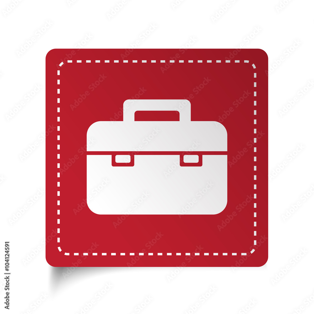 Flat Briefcase icon on red sticker Flat Briefcase icon on red sticker