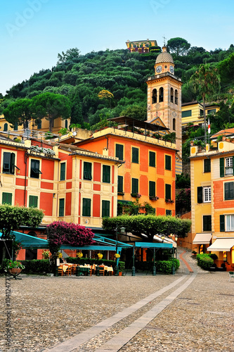 Portofino central square Piazzetta in Liguria, Italy