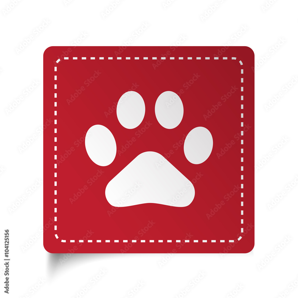 Flat Paw Print icon on red sticker Flat Paw Print icon on red sticker