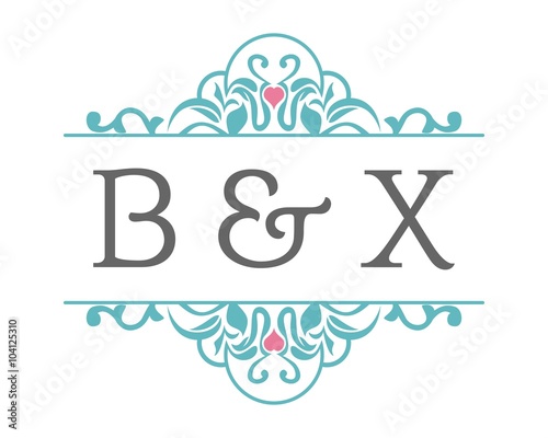 B & X Initial Wedding Ornament Logo
