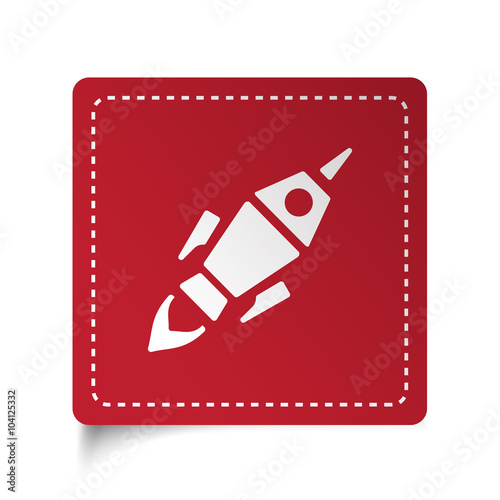 Flat Rocket Launch icon on red sticker