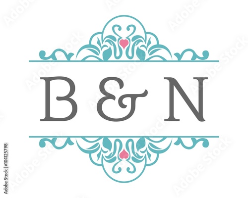 B & N Initial Wedding Ornament Logo