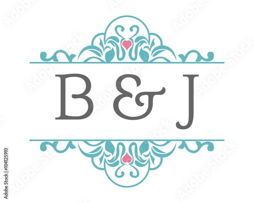 B & J Initial Wedding Ornament Logo