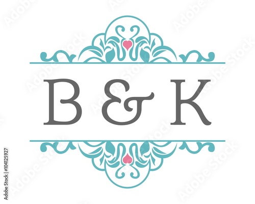 B & K Initial Wedding Ornament Logo