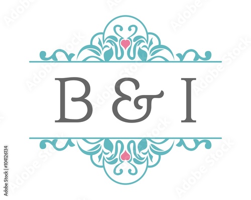 B & I Initial Wedding Ornament Logo