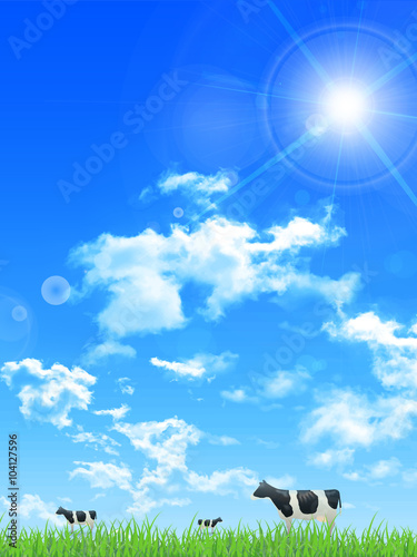 牛　牧場　風景　背景
