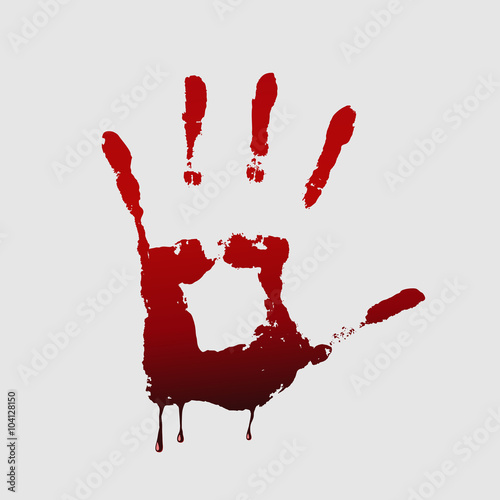 Close up of  bloody handprint on white background. Vector illustration
