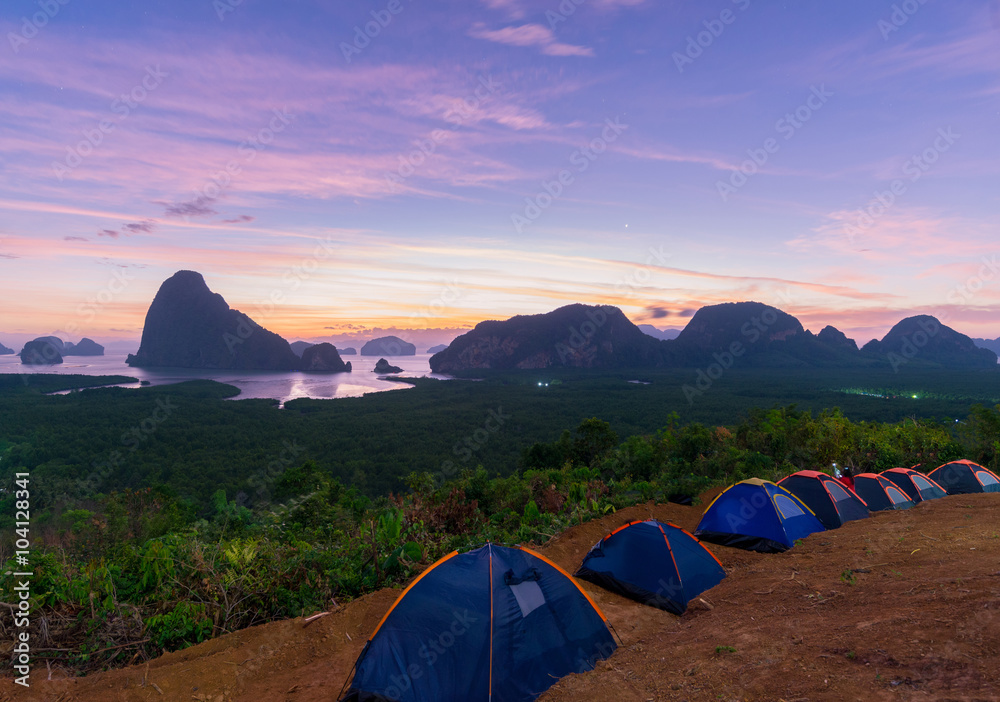 Tourist provided tent and do sleepping here to wait for sunrise at new unseen place in Phang Nga province name 