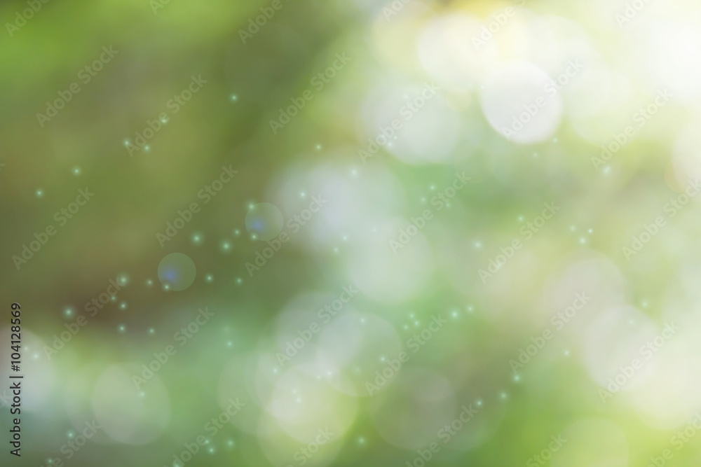 Fresh soft green colour bokeh bush tree and sunlight