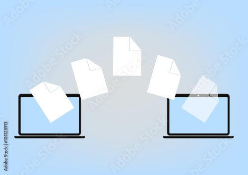 Fire sharing between Laptop via cloud computing technology concept, vector illustration in flat design