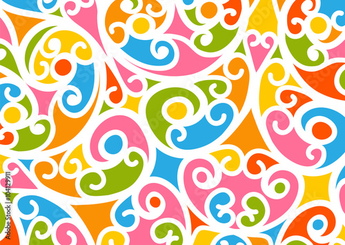 Bunter und Floraler Vektor Hintergrund mit Swirls und Twirls. Gekringelter und verschnörkelter farbiger, fröhlicher Background - Abstract Colorful Background, Swirls and Twirls.