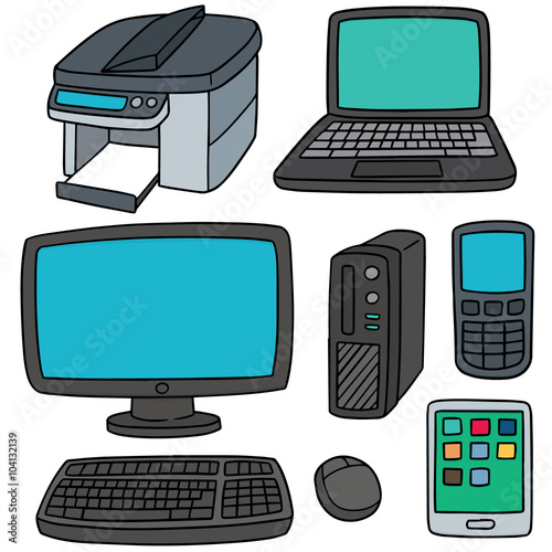 vector set of computer, smart device and computer accessories