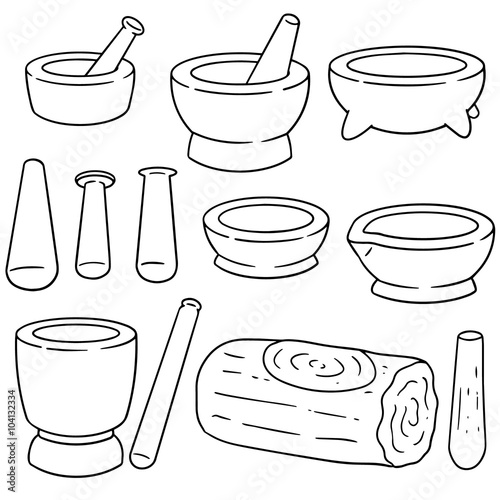 vector set of mortar and pestle