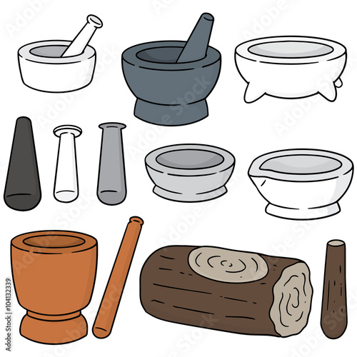 vector set of mortar and pestle
