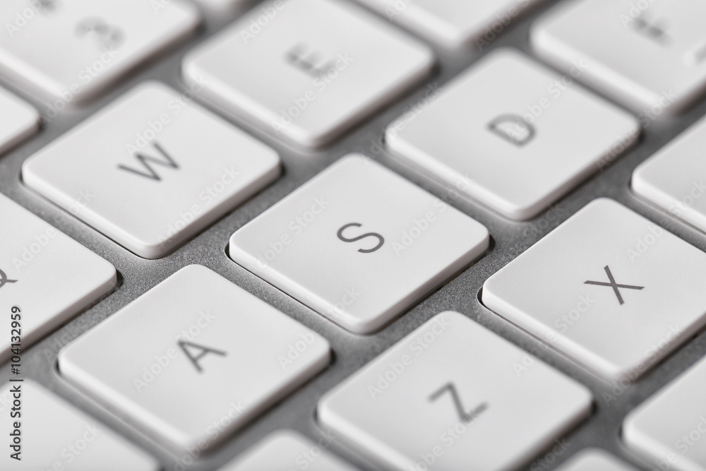 White keys of computer keyboard, closeup