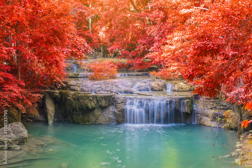 Fototapeta premium Waterfall in Deep forest at Erawan waterfall National Park