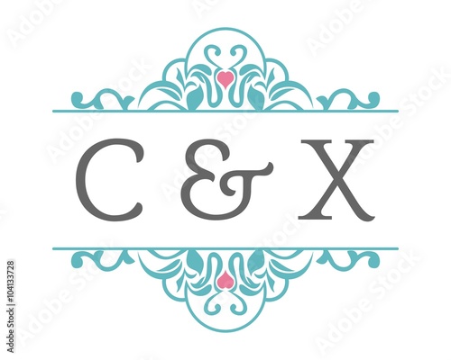 C & X Initial Wedding Ornament Logo