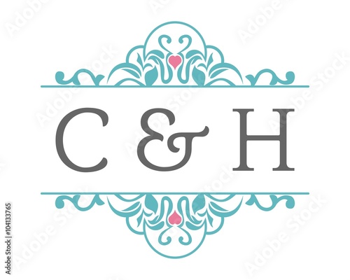 C & H Initial Wedding Ornament Logo