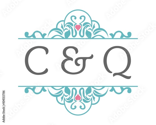C & Q Initial Wedding Ornament Logo
