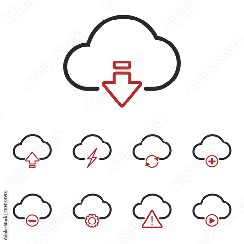 Cloud Set Line Black Vector