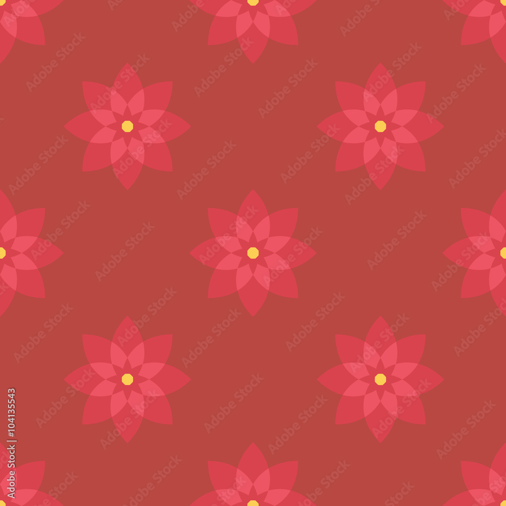 Flat design red seamless pattern background with beautiful flowers.

