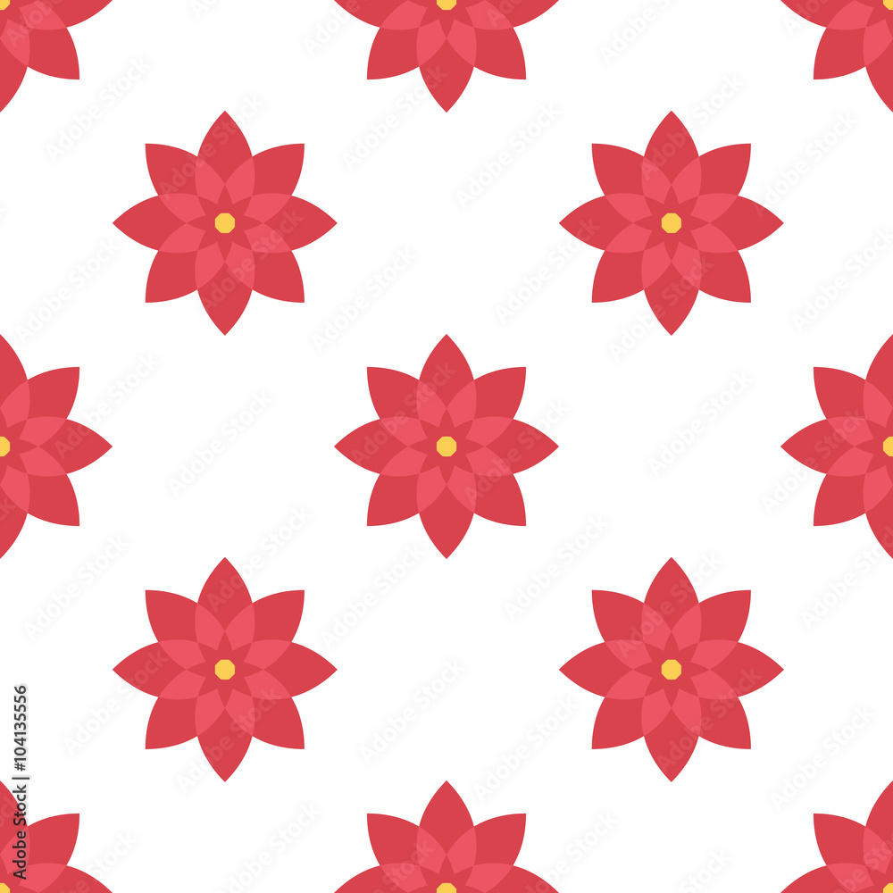 Obraz premium Flat design seamless pattern background with beautiful red flowers. 
