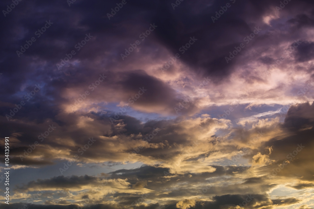 dark sunset sky and glowing cloud, twilight sky before rain