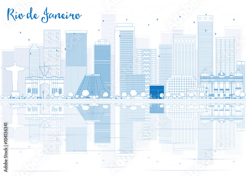 Outline Rio de Janeiro skyline with blue buildings.