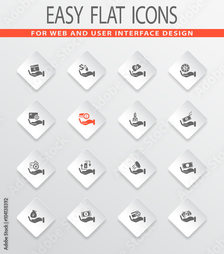 Hand and money icons set